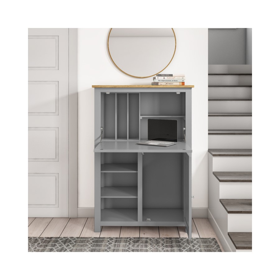 Bureau Desk in Grey with Oak Top - Linden