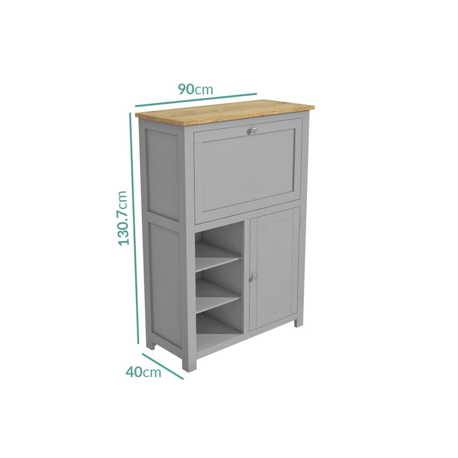 Bureau Desk in Grey with Oak Top - Linden