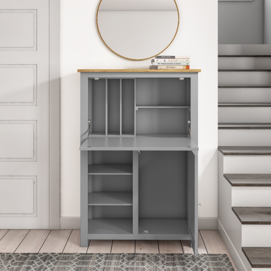 Bureau Desk in Grey with Oak Top - Linden
