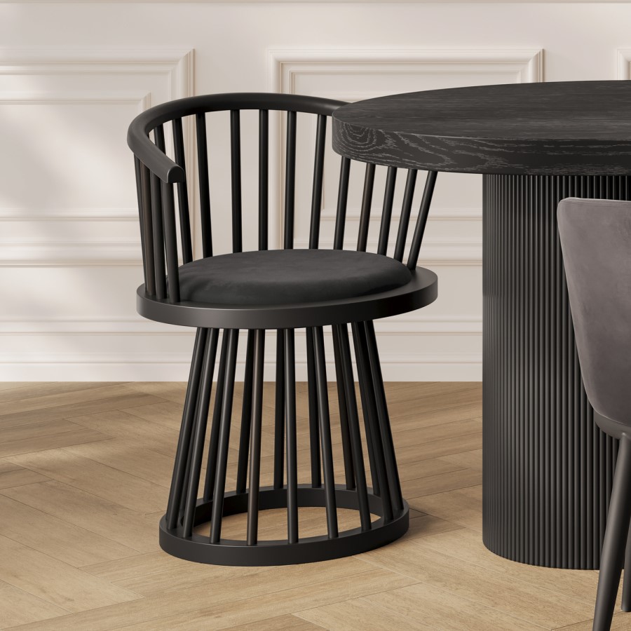 Black Spindle Curved Dining Chair - Lina
