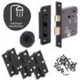 Internal Matt Black Lever Fire Door Handle with Latch and Hinges Pack - 75mm Latch - Livenza - XL Joinery