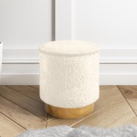 Leo Small Faux Sheepskin Round Stool in Natural Cream
