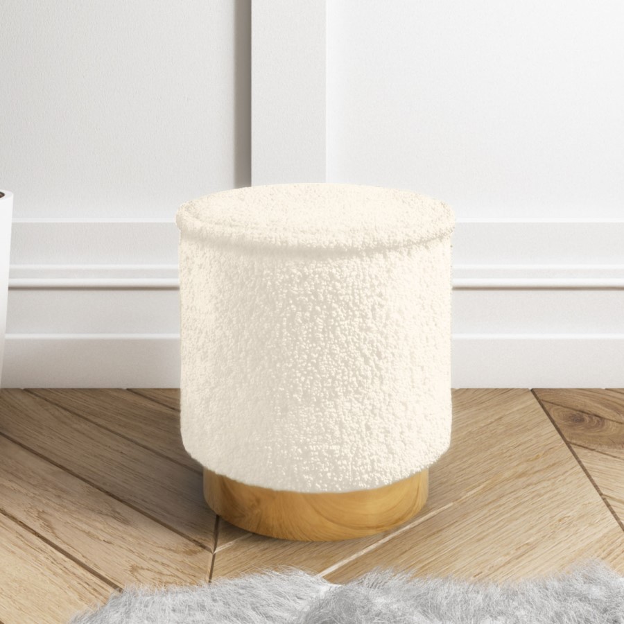Leo Small Faux Sheepskin Round Stool in Natural Cream