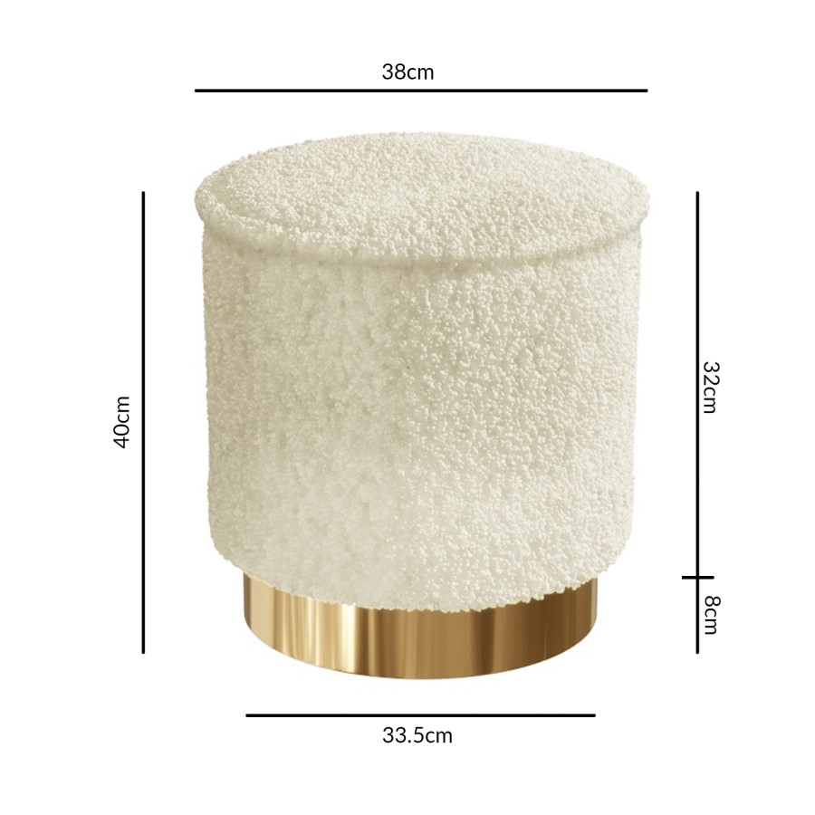 GRADE A1 - Leo Small Faux Sheepskin Round Stool in Natural Cream