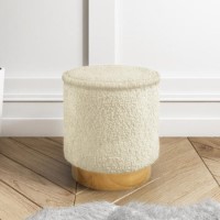 GRADE A1 - Leo Small Faux Sheepskin Round Stool in Natural Cream