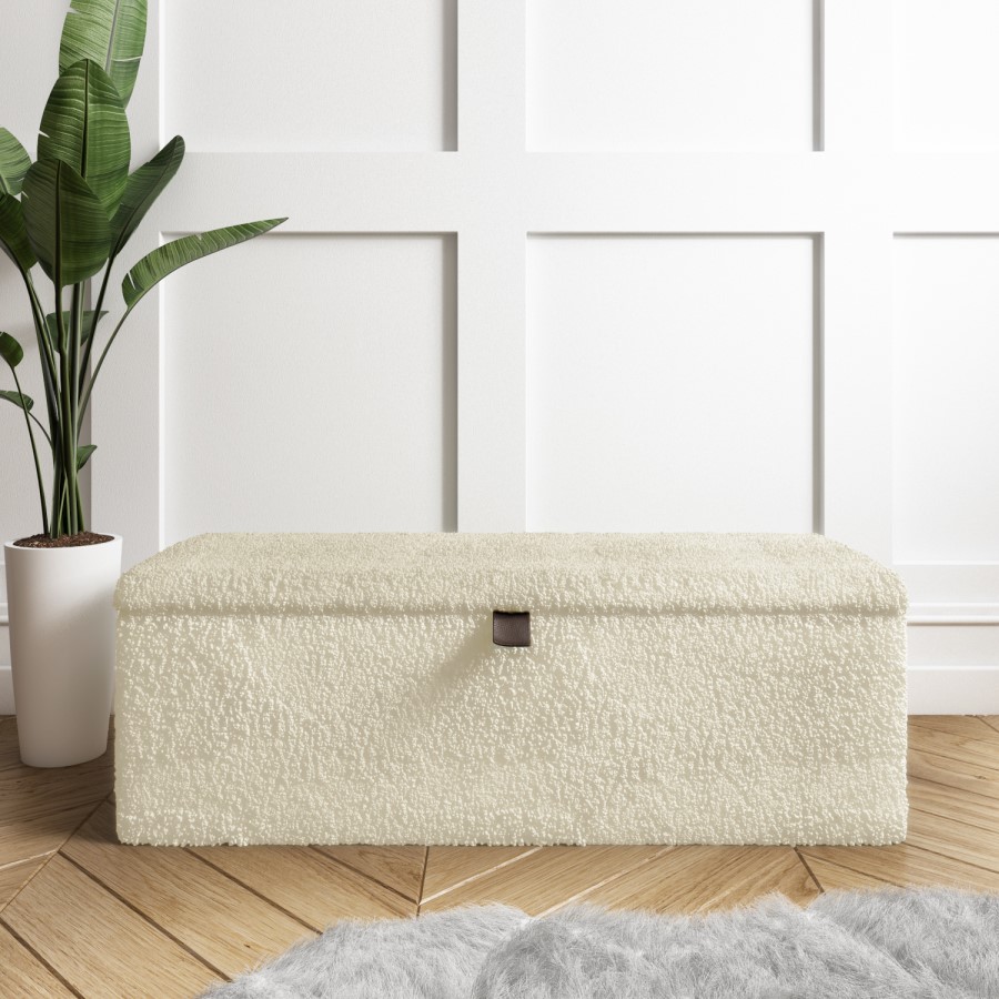 GRADE A2 - Leo Faux Sheepskin Storage Blanket Box in Natural Cream