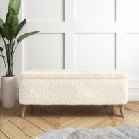 Cream End-of-Bed Ottoman Storage Bench in Teddy Fabric - Leo Cream End-of-Bed Ottoman Storage Bench in Teddy Fabric - Leo