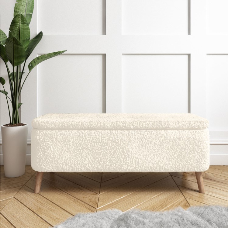 GRADE A2 - Cream End-of-Bed Ottoman Storage Bench in Teddy Fabric - Leo