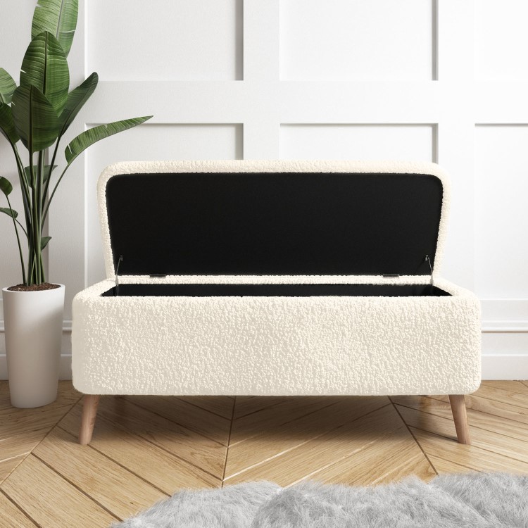 GRADE A2 - Cream End-of-Bed Ottoman Storage Bench in Teddy Fabric - Leo