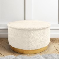 Leo Large Round Faux Sheepskin Pouffe in Natural Cream