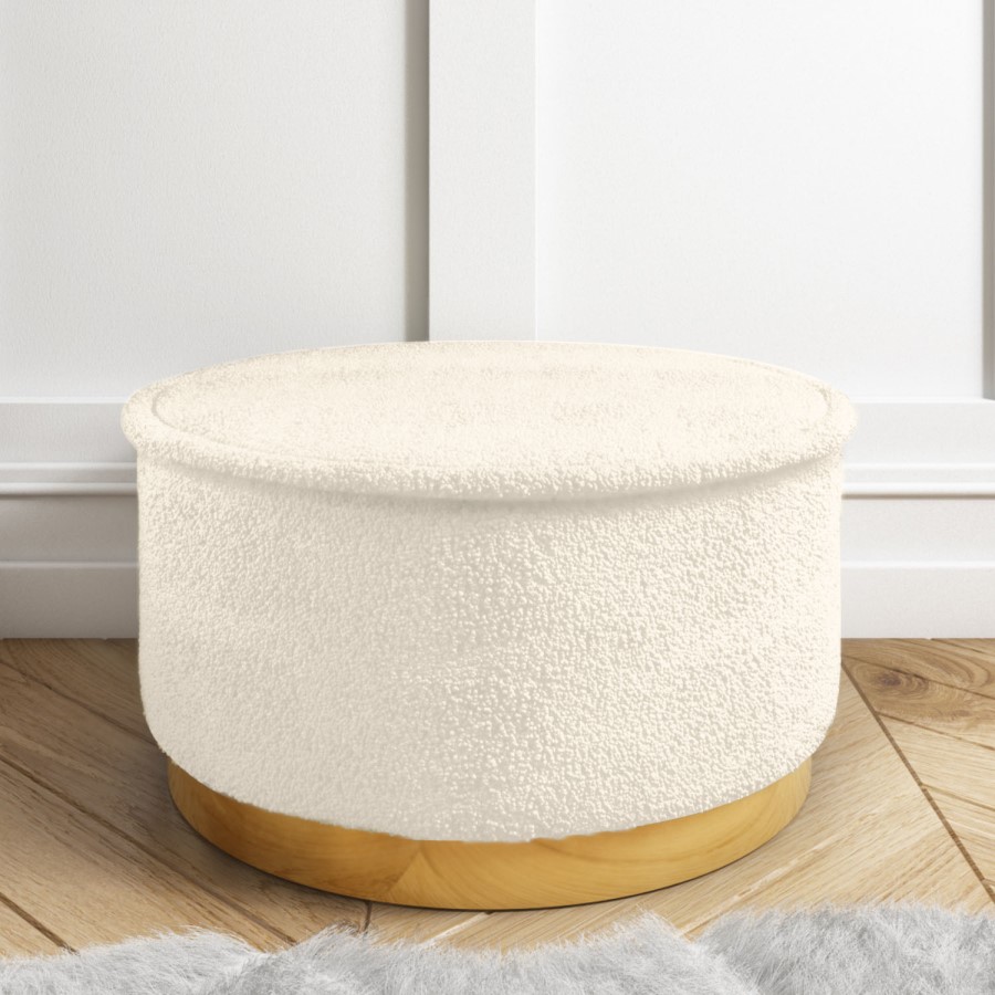 Leo Large Round Faux Sheepskin Pouffe in Natural Cream