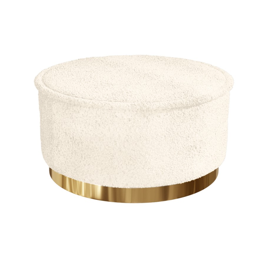 Leo Large Round Faux Sheepskin Pouffe in Natural Cream