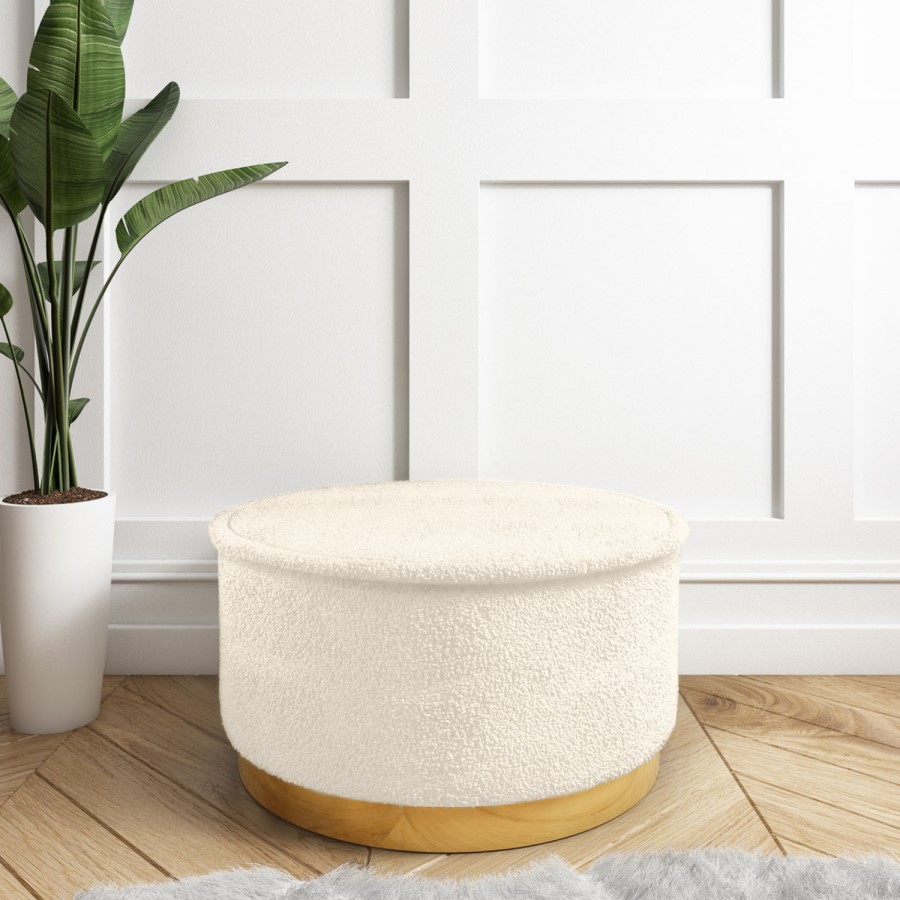 Leo Large Round Faux Sheepskin Pouffe in Natural Cream
