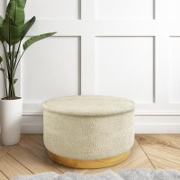 GRADE A1 - Leo Large Round Faux Sheepskin Pouffe in Cream Fabric
