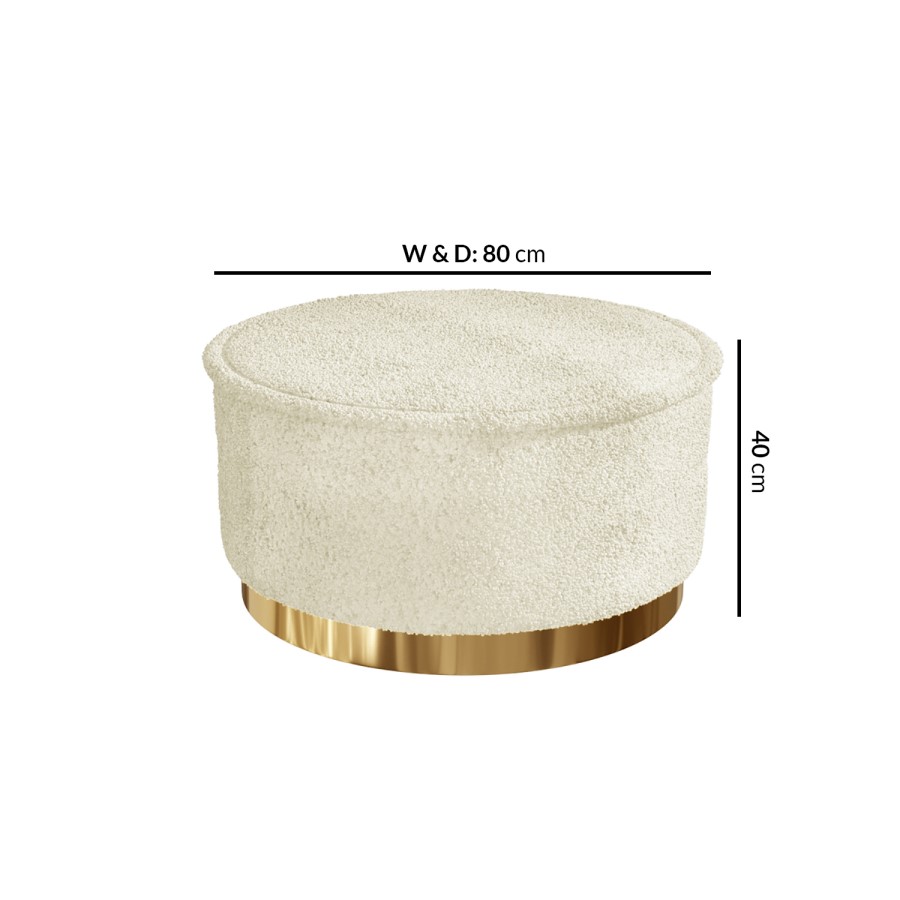 GRADE A1 - Leo Large Round Faux Sheepskin Pouffe in Cream Fabric