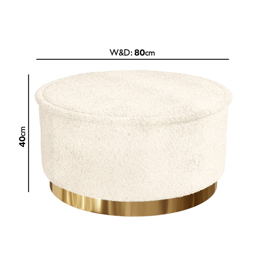 Leo Large Round Faux Sheepskin Pouffe in Natural Cream