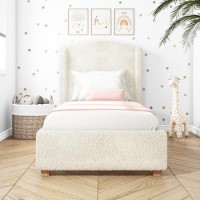 GRADE A1 - Cream Wing Back Single Bed Frame in Faux Sheepskin Teddy Fabric - Leo