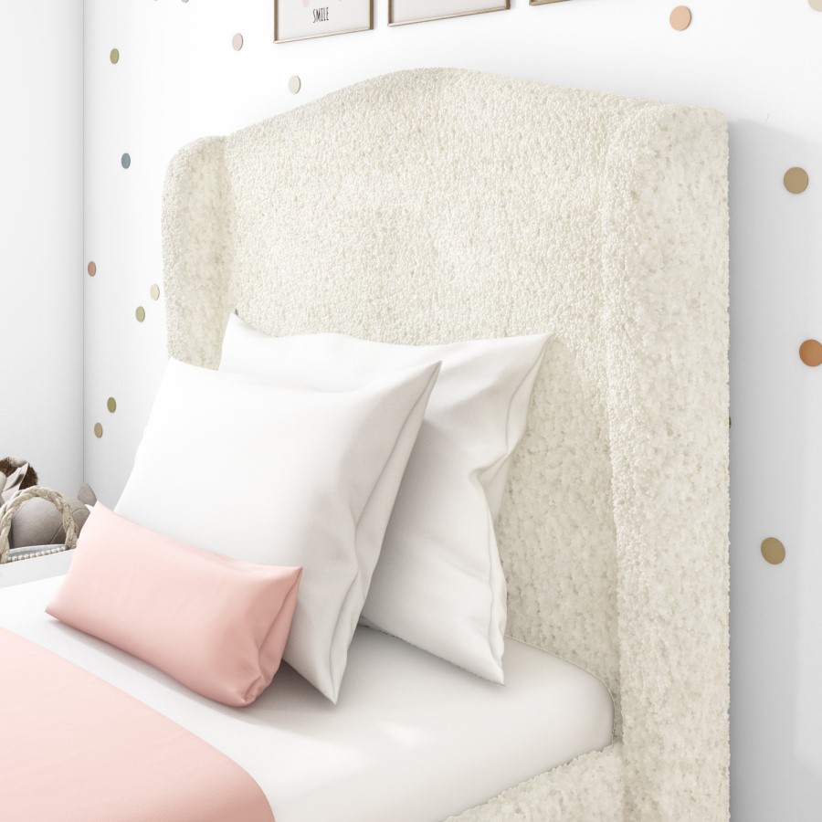 GRADE A1 - Cream Wing Back Single Bed Frame in Faux Sheepskin Teddy Fabric - Leo