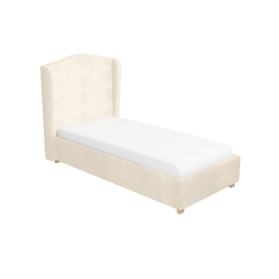 GRADE A1 - Cream Wing Back Single Bed Frame in Faux Sheepskin Teddy Fabric - Leo