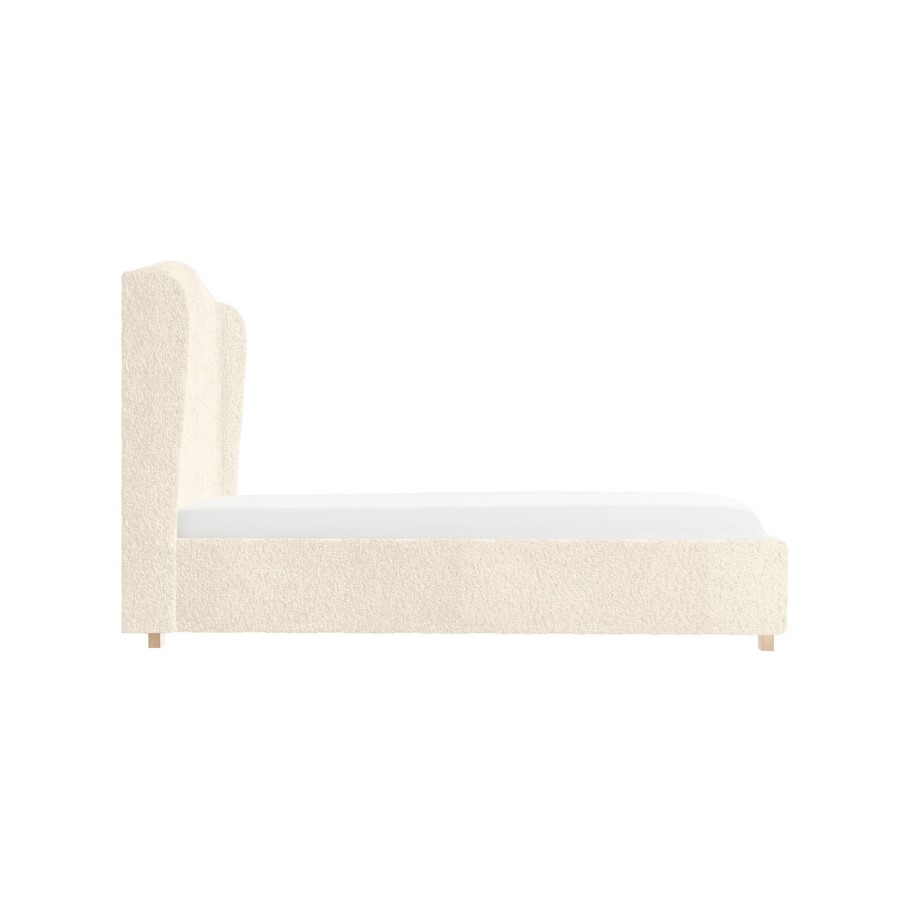 GRADE A1 - Cream Wing Back Single Bed Frame in Faux Sheepskin Teddy Fabric - Leo