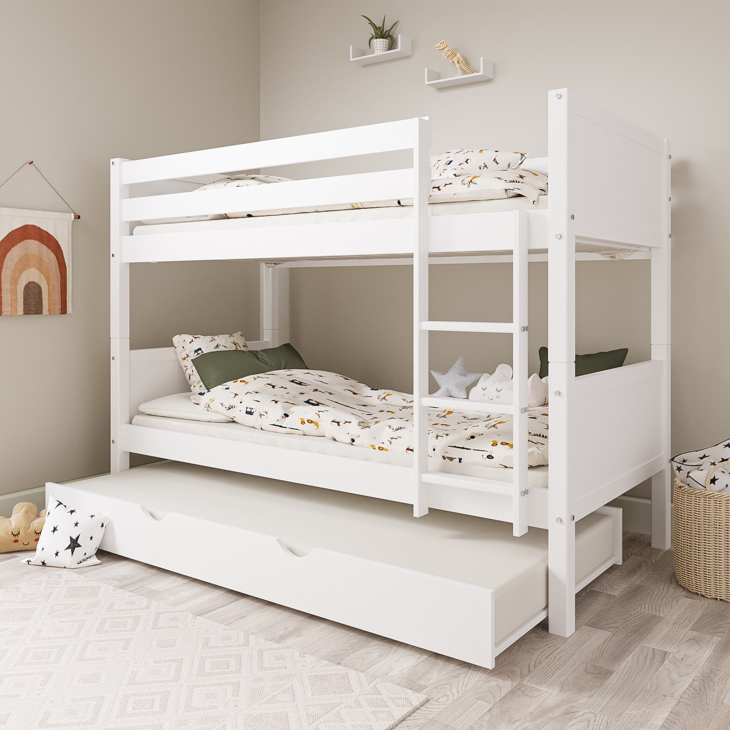 Photo of White wooden detachable bunk bed with trundle - luca