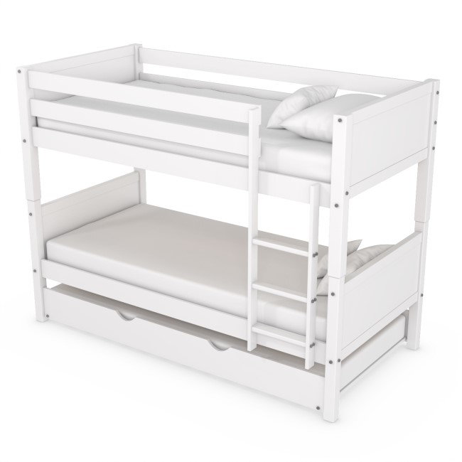 White Wooden Detachable Bunk Bed with Trundle - Luca