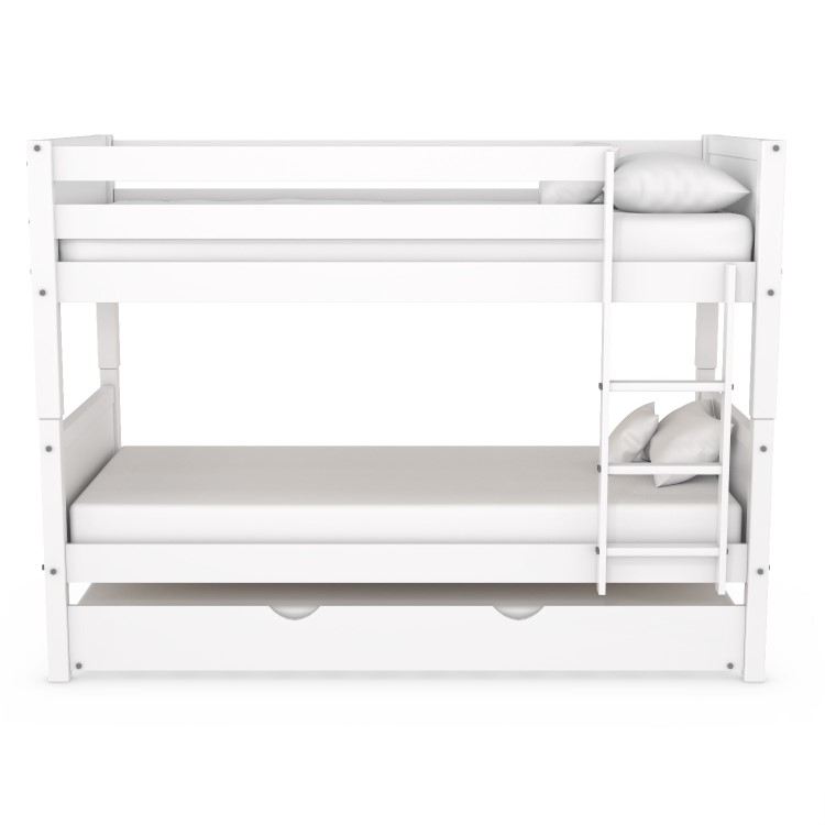 White Wooden Detachable Bunk Bed with Trundle - Luca