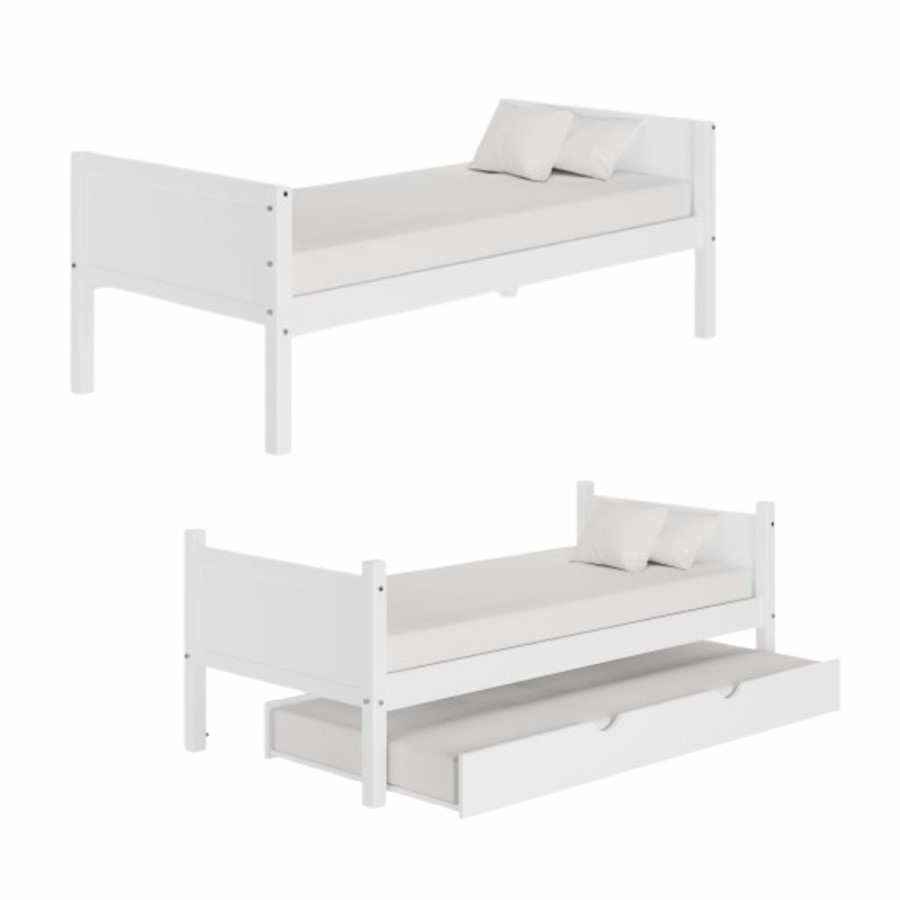 White Wooden Detachable Bunk Bed with Trundle - Luca