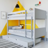 GRADE A1 - Luca Kids Bunk Bed with Pull Out Trundle in Pale Grey