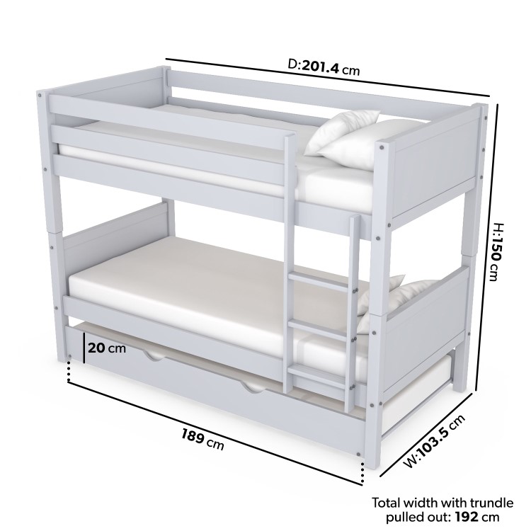 Grey Wooden Detachable Bunk Bed with Trundle - Luca