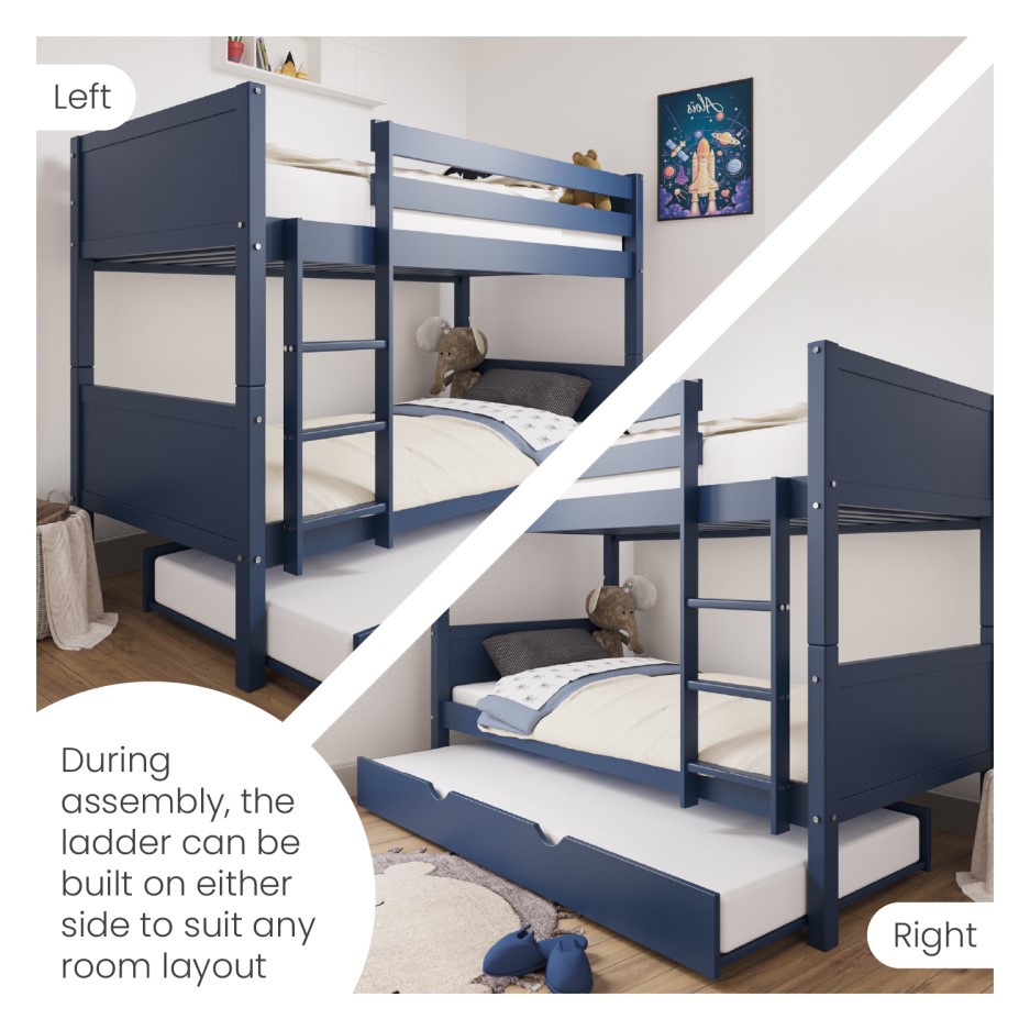 Luca Kids Bunk Bed with Pull Out Trundle in Navy Blue Furniture123