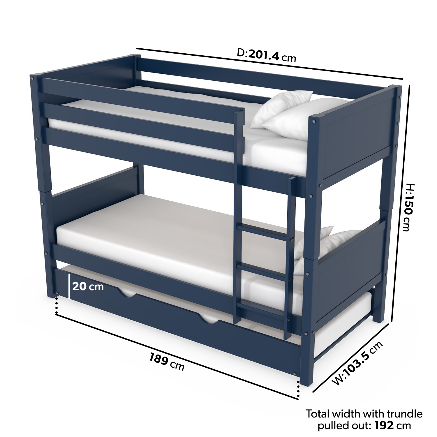 Navy Blue Wooden Bunk Bed With Trundle, Navy Style Bunk Beds