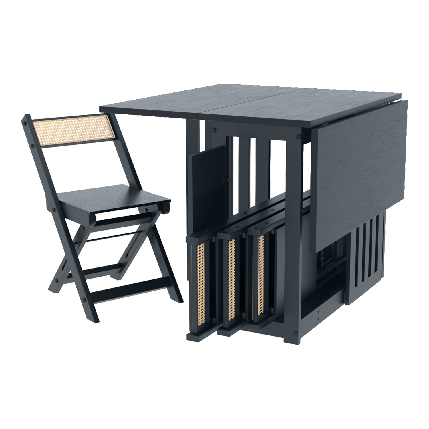 Dark Grey Folding Dining Table and Chairs with Rattan Detail - Seats 4 ...