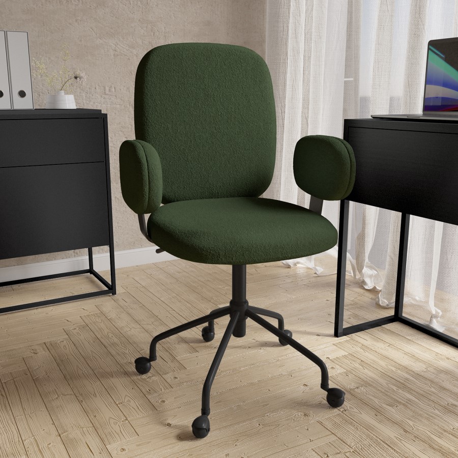 Green Boucle Swivel Office Chair with Arms - Lulu