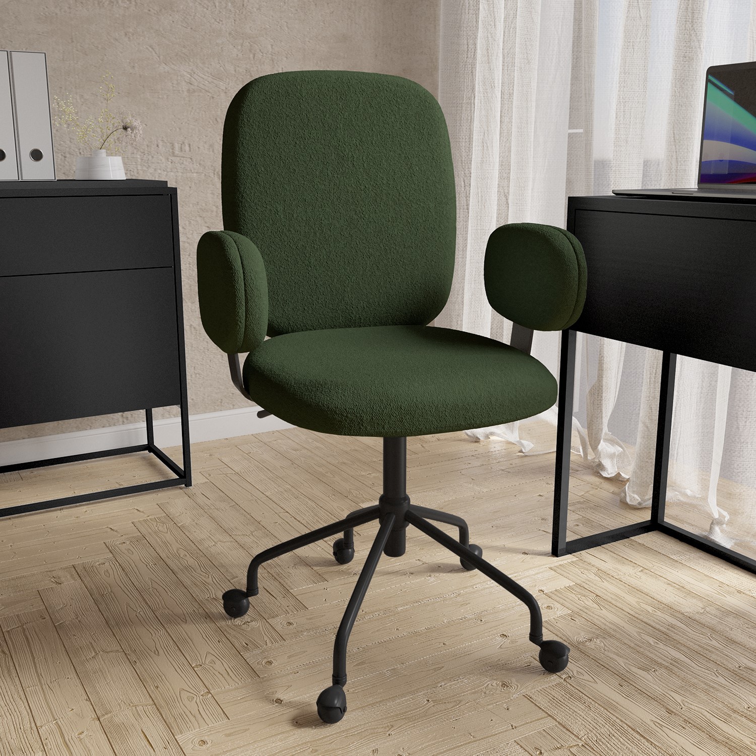 Photo of Green boucle swivel office chair with arms - lulu