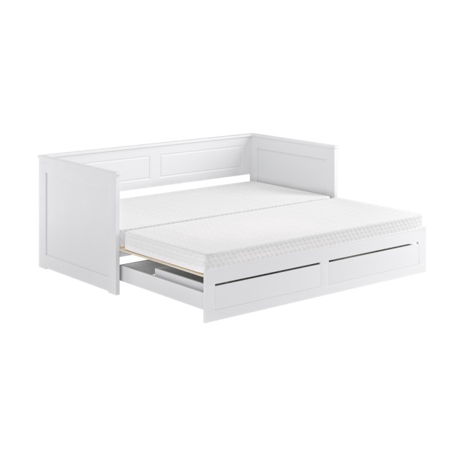 Single Wooden Day Bed with Trundle and Storage in White - Lincoln