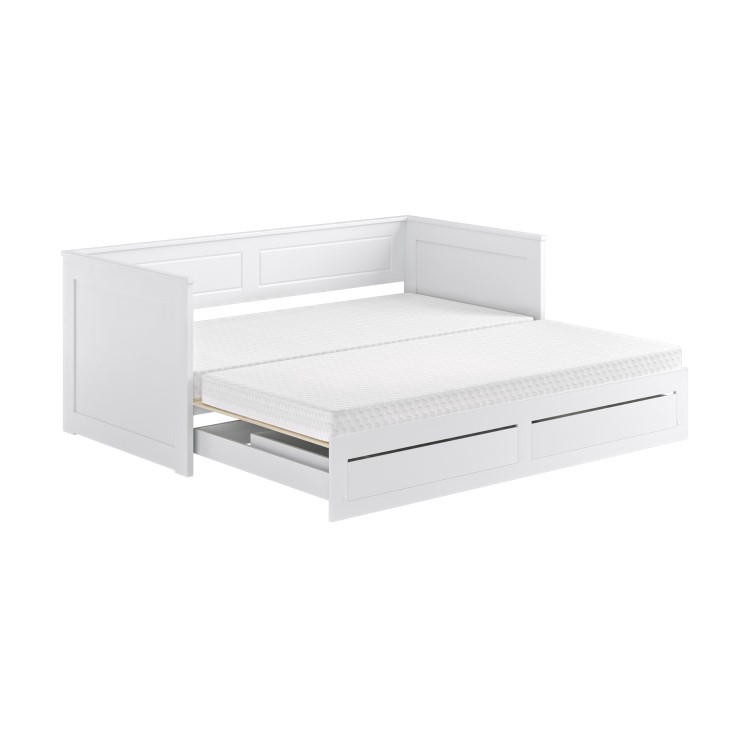 Single Wooden Day Bed with Trundle and Storage in White - Lincoln