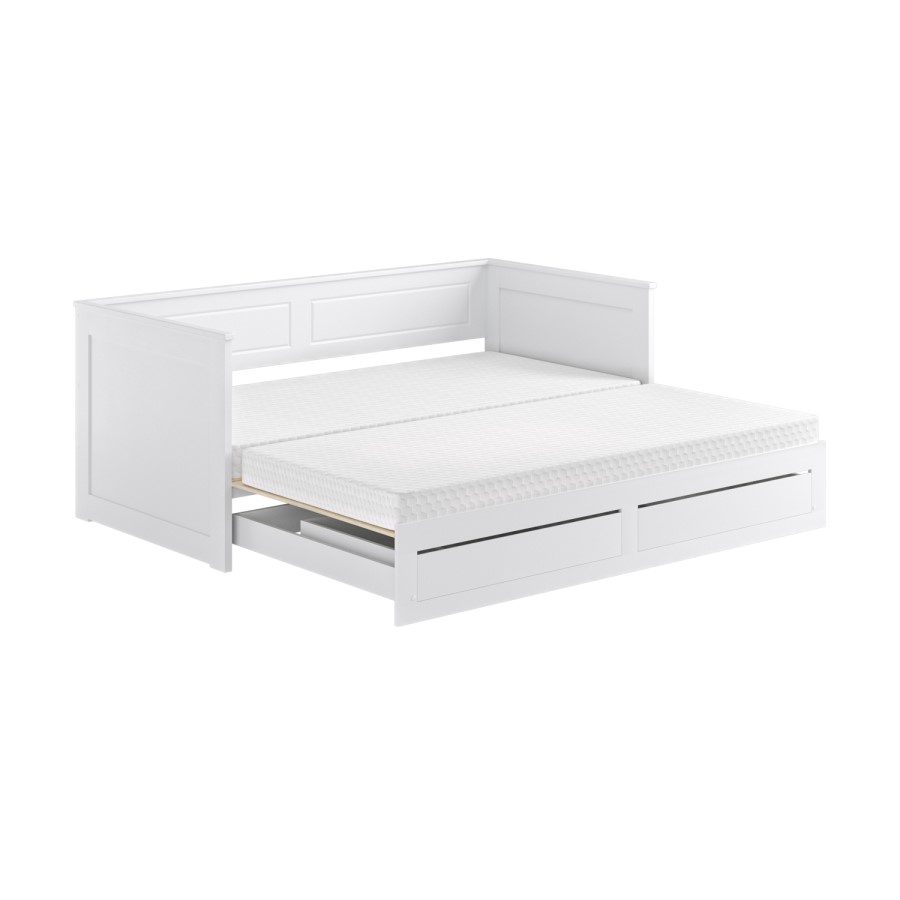 Double Wooden Day Bed with Trundle Storage and 2 Mattresses - Lincoln