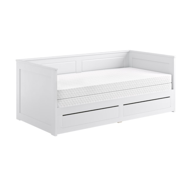 Single Wooden Day Bed with Trundle and Storage in White - Lincoln