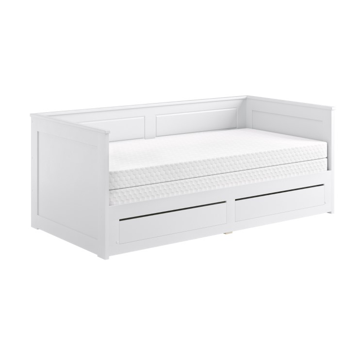 Single Wooden Day Bed with Trundle and Storage in White - Lincoln