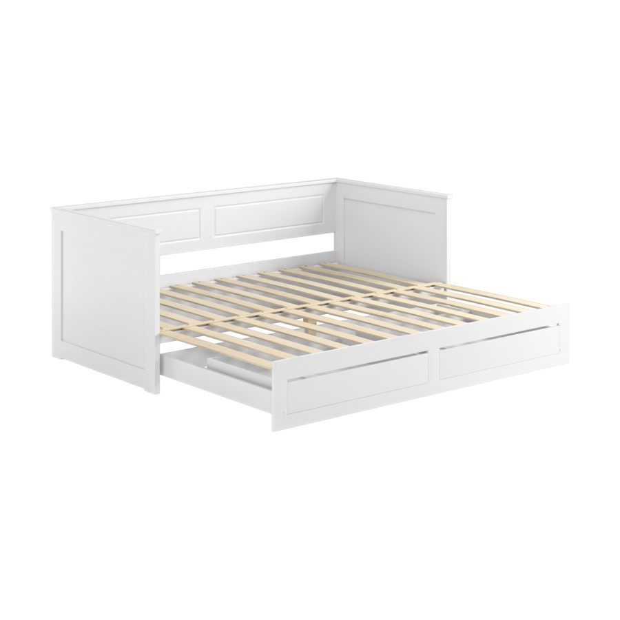 Double Wooden Day Bed with Trundle and Storage in White - Lincoln