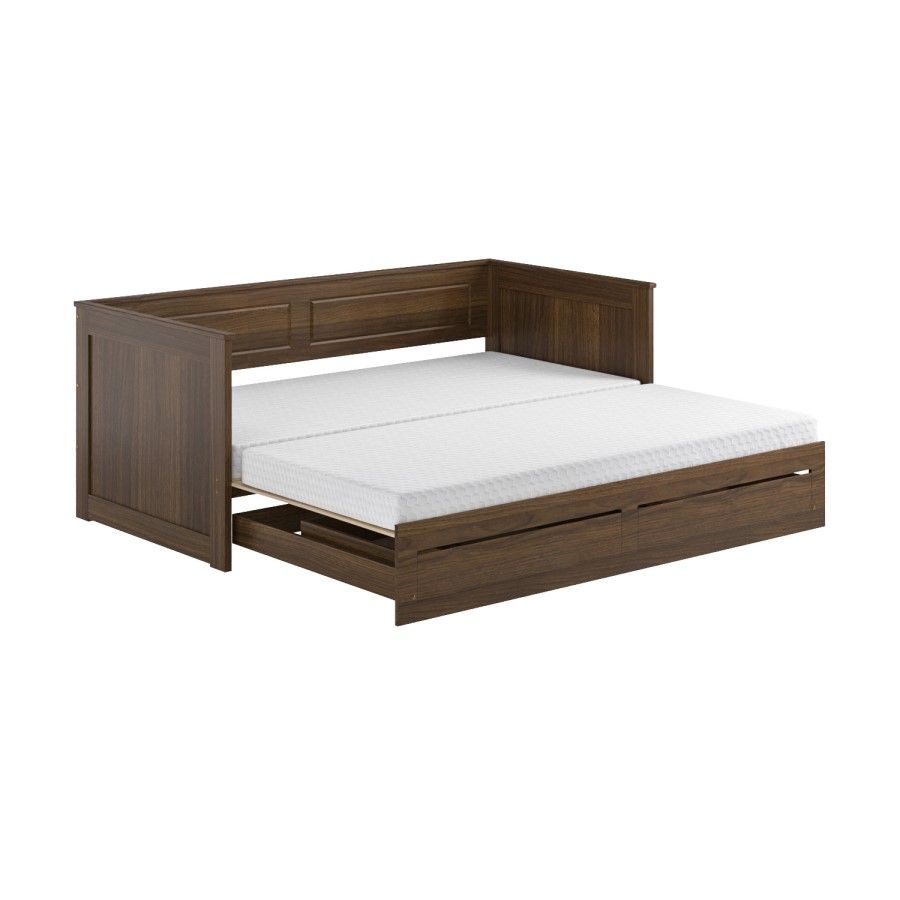 Double Wooden Day Bed with Trundle and Storage in Walnut - Lincoln