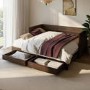 Double Wooden Day Bed with Trundle and Storage in Walnut - Lincoln