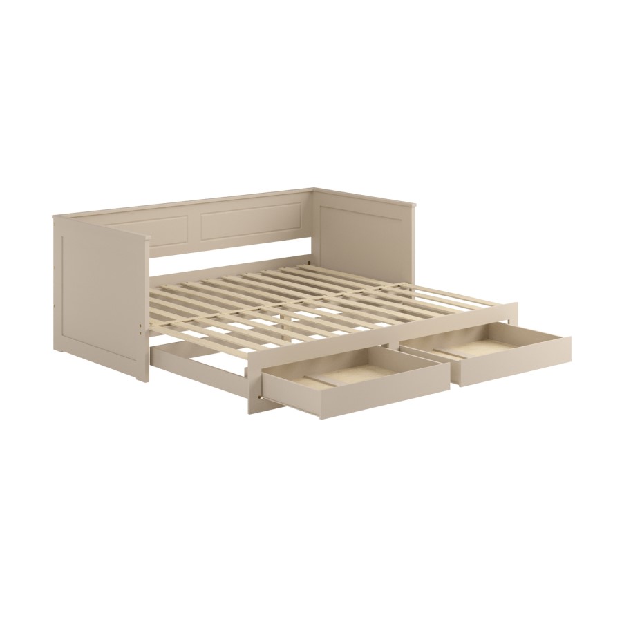 Double Wooden Day Bed with Trundle and Storage in Taupe - Lincoln