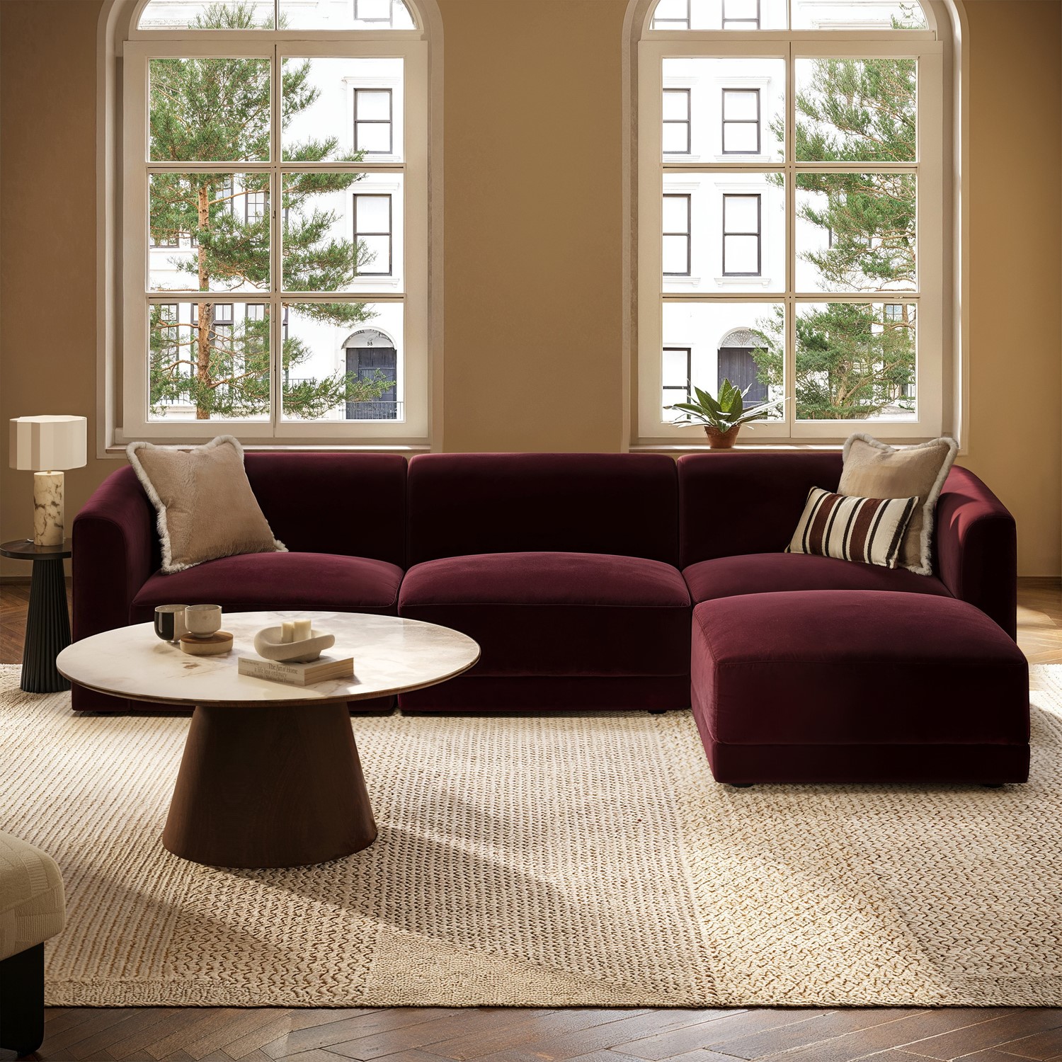 Large Velvet Curved Modular 4 Seater Chaise Corner Sofa