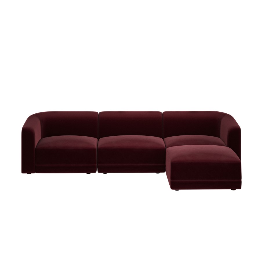 Large Burgundy Velvet Modular 4-Seater Chaise Corner Sofa - Laine 