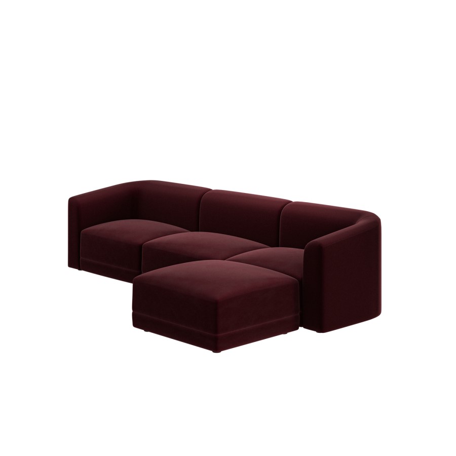 Large Burgundy Velvet Modular 4-Seater Chaise Corner Sofa - Laine 