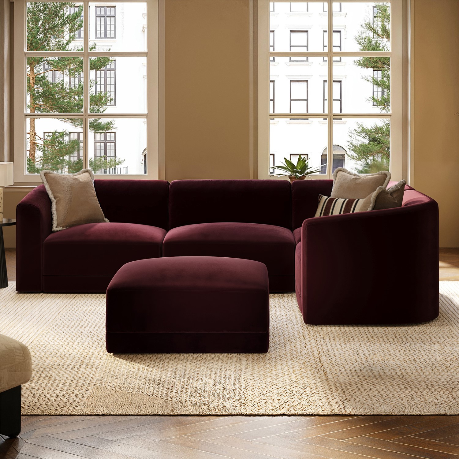 Large Velvet Curved Modular 5 Seater Corner Sofa