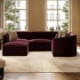 Large Burgundy Velvet Curved Modular 5 Seater Corner Sofa - Laine