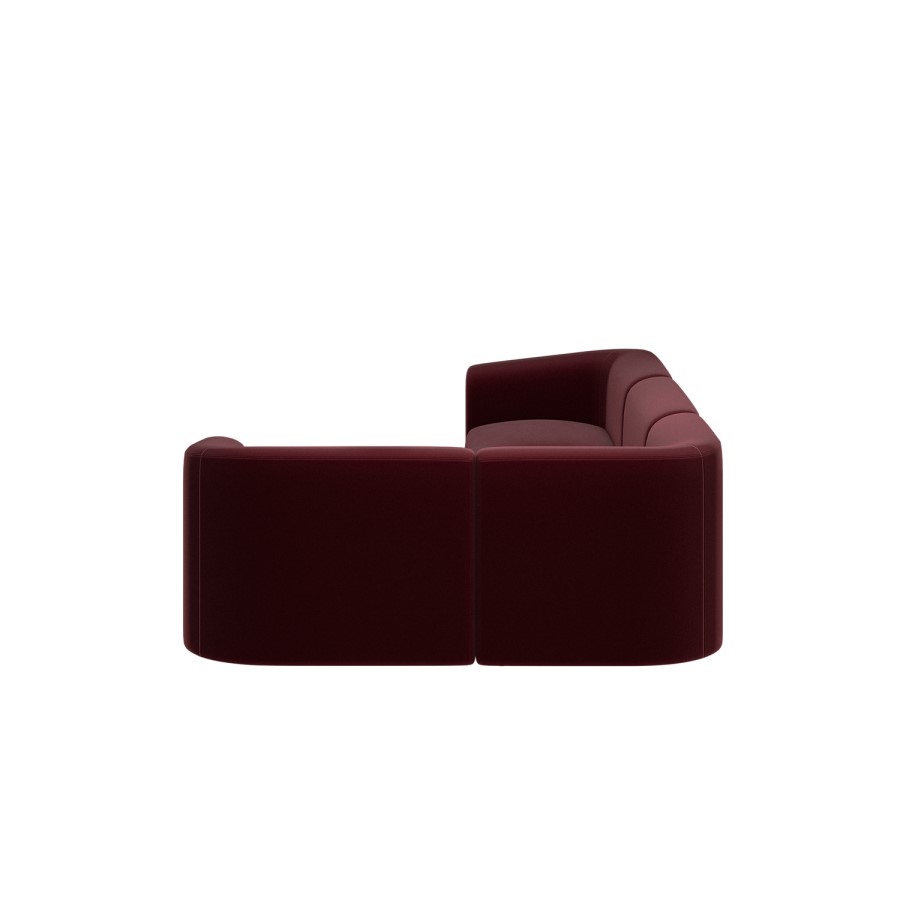 Large Burgundy Velvet Curved Modular 5 Seater Corner Sofa - Laine